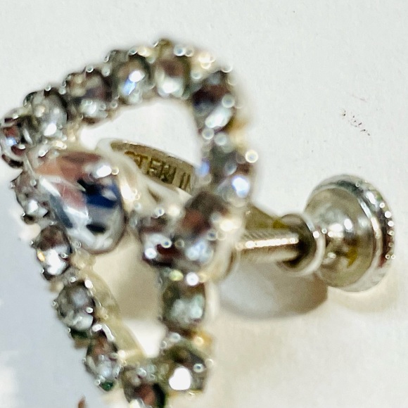Vtg  Sterling/CZ “Jay Flex” stamped screw back heart 1/2” earrings - Picture 5 of 5